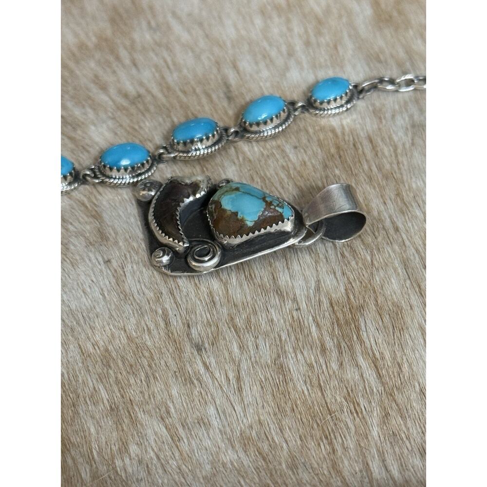 Native Southwest 925 Sterling Silver Number 8 Blue Turquoise Claw Pendant Signed - Picture 8 of 12